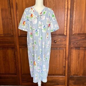 Classic Elements Snap Shortsleeved Long Line Cotton/Polyester Lightweight Robe M